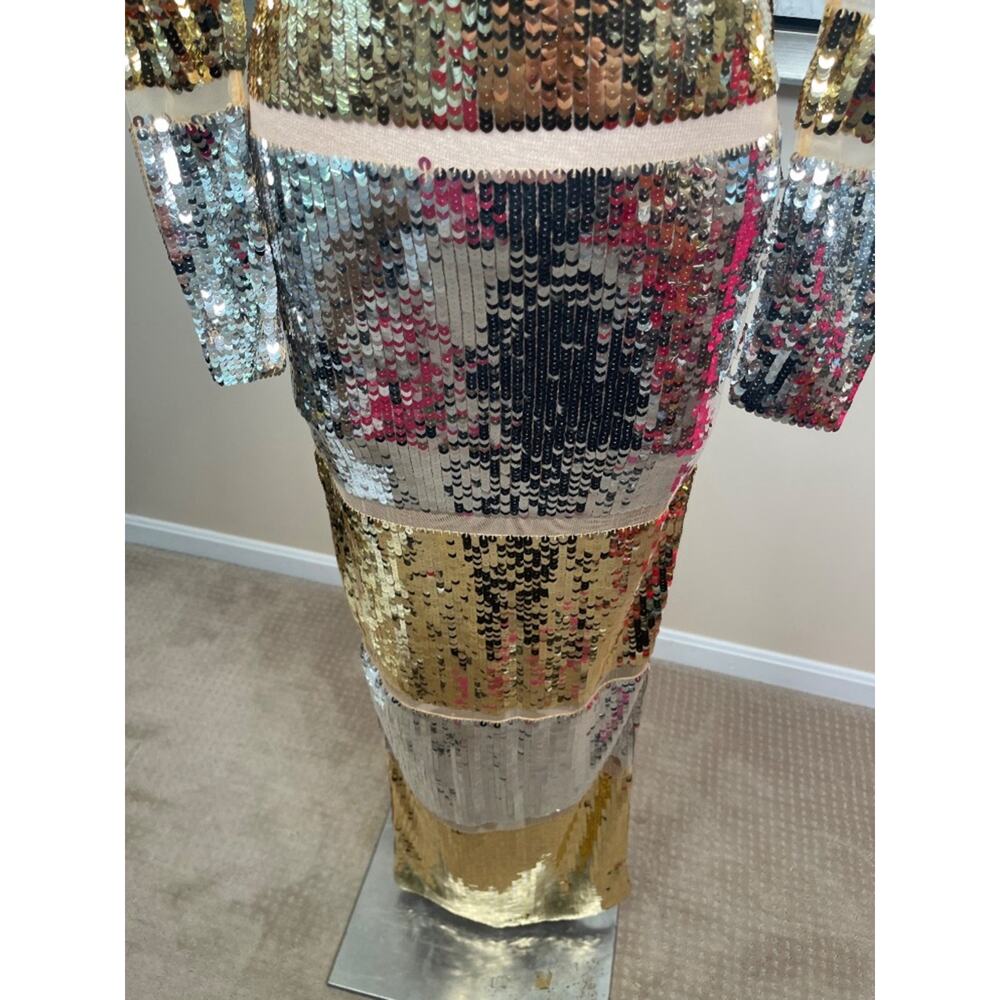RETROFETE Desi Sequin Embellished Long Sleeve Sheer Mesh Maxi Dress Size Small - Picture 5 of 8